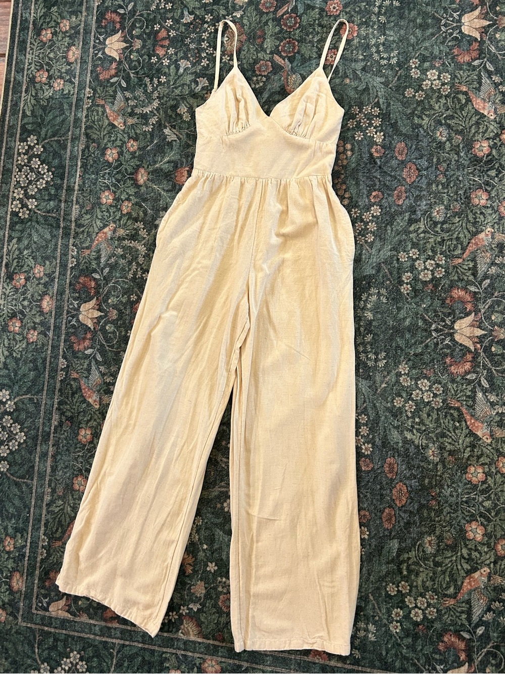 Japna Linen Blend Tan Romper Jumpsuit
